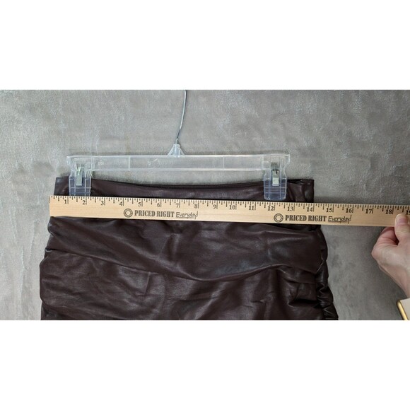Lulus Cool Factor Brown Ruched Sinched Vegan Leather Mini Skirt - Picture 6 of 13